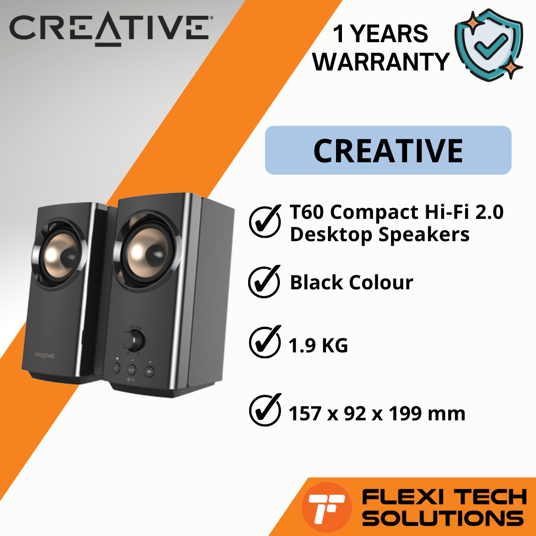 Flexi Tech CREATIVE T60 / T100 Compact HiFi 2.0 Desktop Speakers with
