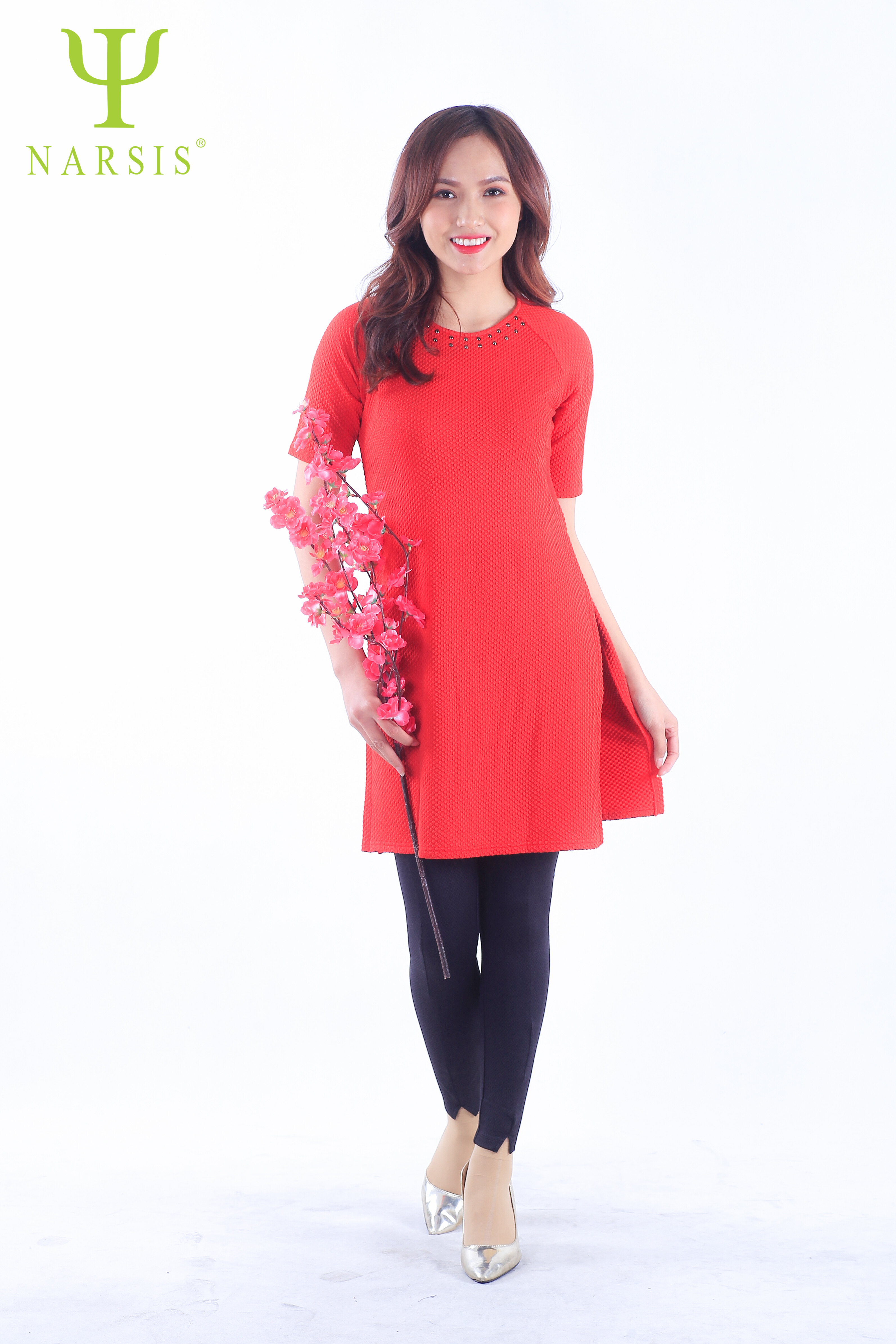 Áo dài cách tân Narsis L7091 màu đỏ