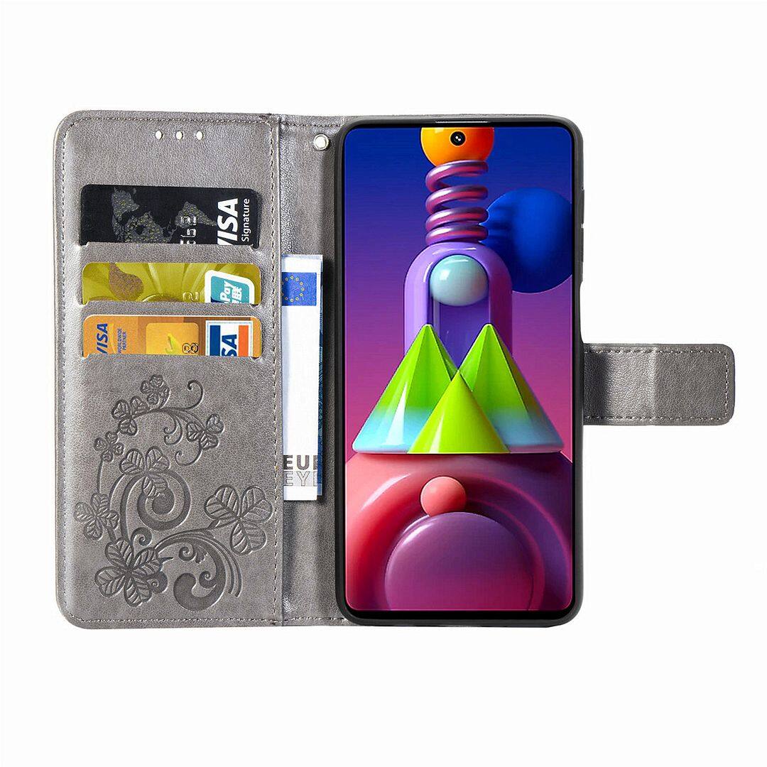 FAYANGRIES For Samsung Galaxy M51 (6.7 ) Case, Clover Embossing Solid color Phone Casing Flip Advanced Business PU Leather Cover Stand Support Bracket Succinct Wallet