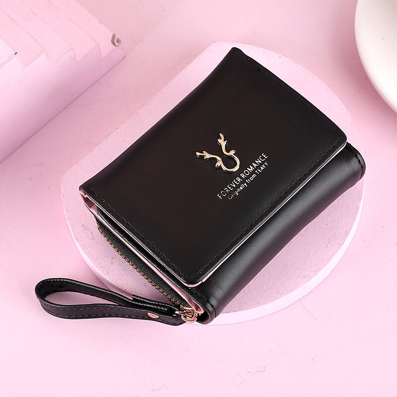 IELGY Ví Nữ Ngắn Da Pu Mini Khóa Kéo