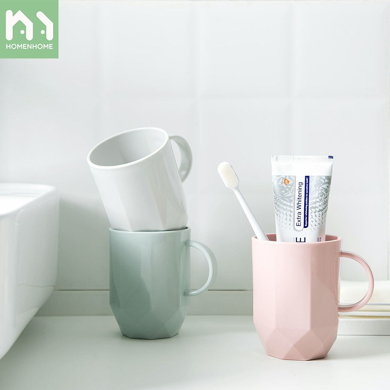 Homenhome Simple Couple Cup with Handle Household Plastic Cup
