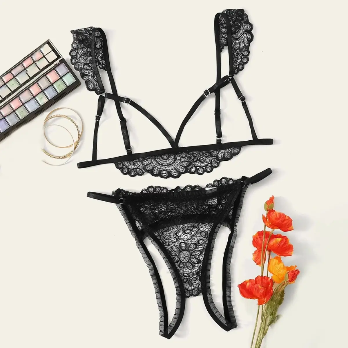 black lace underwear set