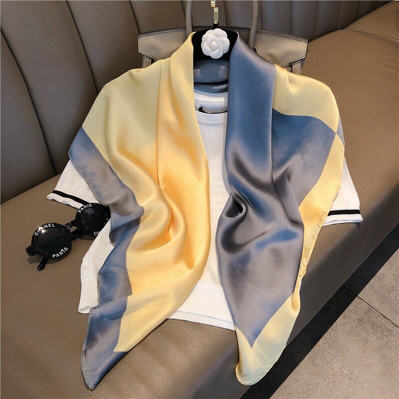 Ladies Fashion 90cm Square Silk Scarves Patchwork Color Large Shawl Wrap Hijab Women Bandana Neckerchief WJ1006