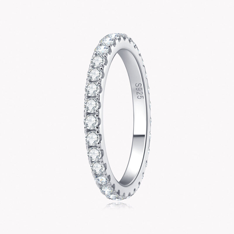 Bestone 2mm Moissanite Row Ring Tail Ring 925 Silver Full Circle Moissanite Ring