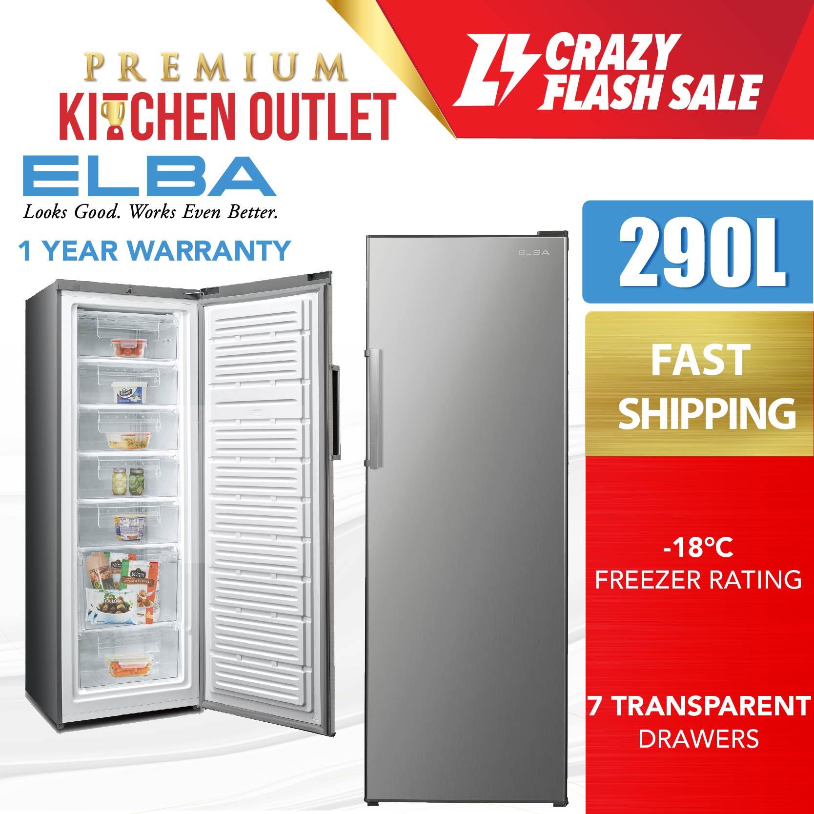 ELBA ITALY EUFJ2923(SV) EUFJ2923(SV) 290L R600A UPRIGHT FREEZER Lazada