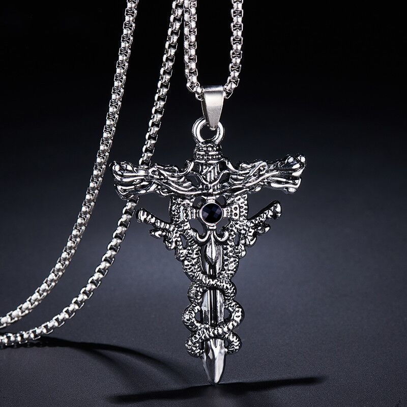 BAC Stainless Steel Jewelry Double Dragon Titanium Steel Necklace Pendant Retro Punk Cross Lucky Transit Trendy Male Accessories