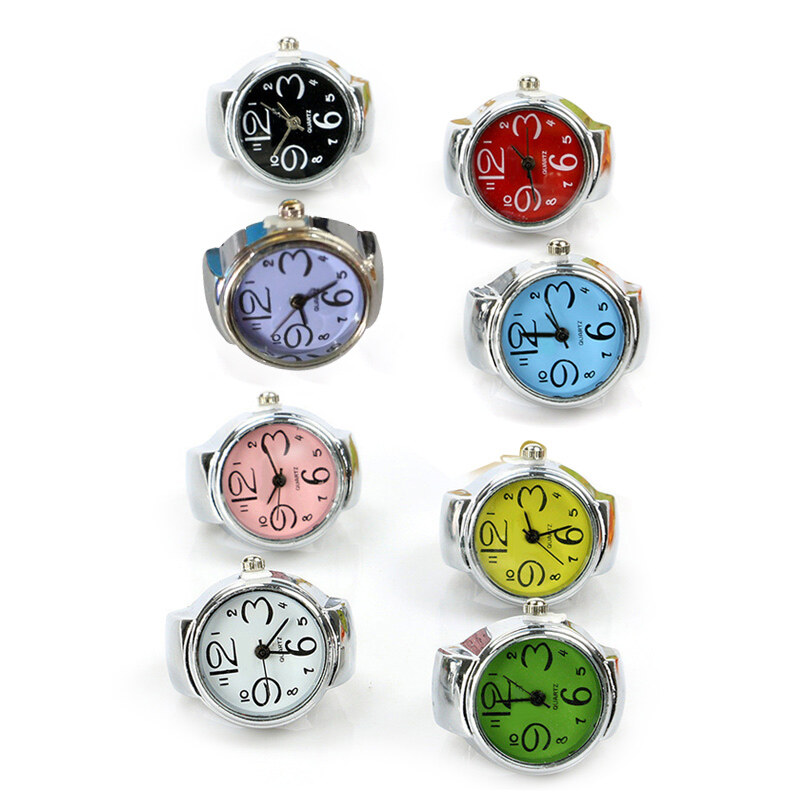 ILOVEDIY Men and Women Fashion Round Elastic Quartz Finger Ring With Watch Personality Couple Ring Watch Jewellery Gifts Alloy Silver Case