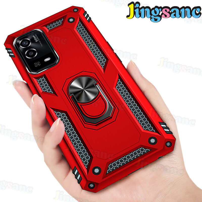 Jingsanc Hard Casing For OPPO A55 Phone Case Luxury Shockproof Car Bracket Ring Holder Casing Shockproof Armor Magnetic Ring Stand Back Cover