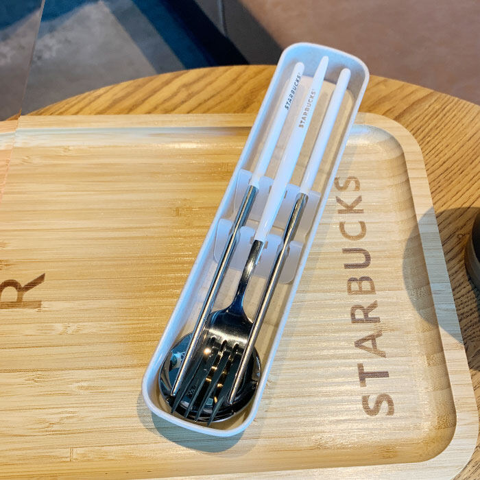 Starbuck 304 Stainless Steel Chopsticks, Spoons and Forks Three Piece Set, Environmental Friendly Portable Tableware for Students and Office Workers