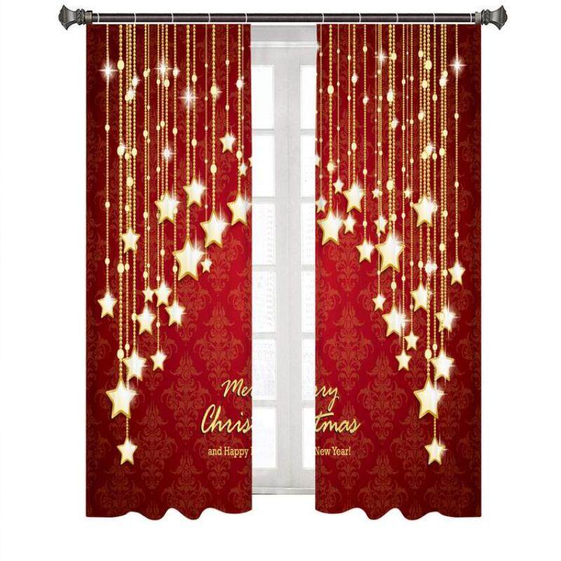 Rèm Cửa Giáng Sinh In Kỹ Thuật Số KL 2 Chiếc, Rèm Cửa Bằng Sợi Polyester, Thích Hợp Cho Phòng Khách Và Phòng Ngủ