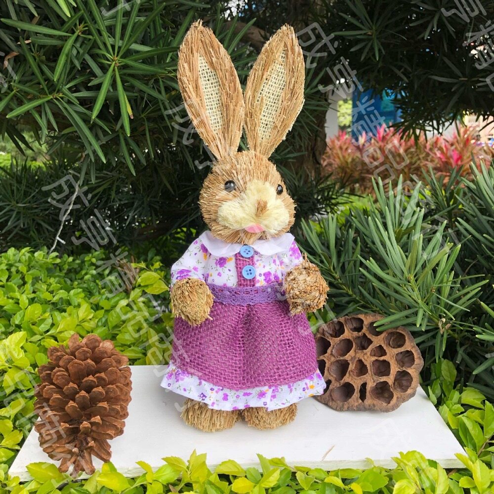 ANTONIORA6 Easter Theme Wedding Ornament Window Props Gift Easter Party Bunny Decorations Standing Rabbits Rabbit Decoration 35cm Straw Rabbit
