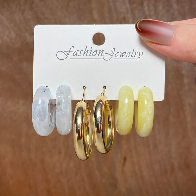 17MILE Trendy Colorful Transparent Resin Hoop Earrings Set for Women Girls Geometric Irregular Metal Acrylic pearl Elegant Earrings Jewelry
