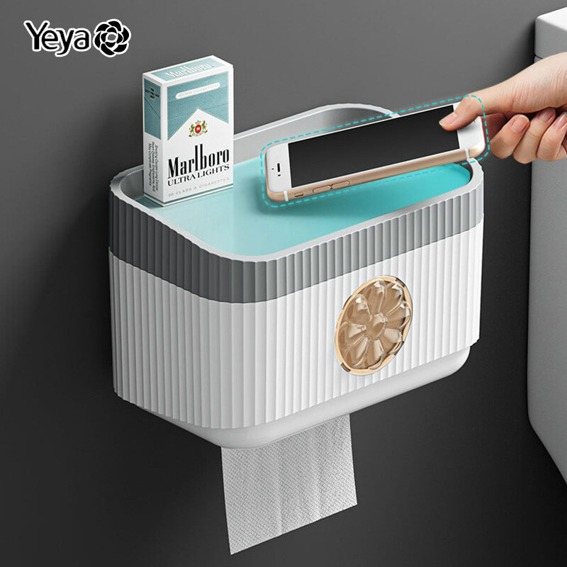 Toilet plastic tissue box punch-free roll paper box bathroom wall-mounted toilet paper storage rack