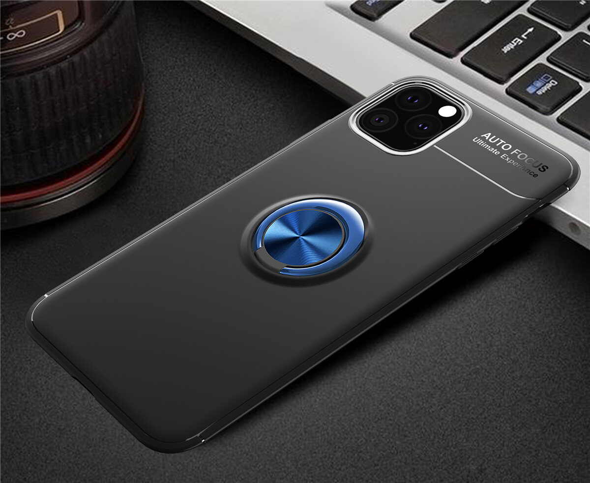 for iPhone 11 Pro Max Case [Metal Ring Buckle] Soft TPU Case Back Cover Shell, with 360° Rotating Ring Holder Kickstand, Can work with Car Mount, Impact Resistant