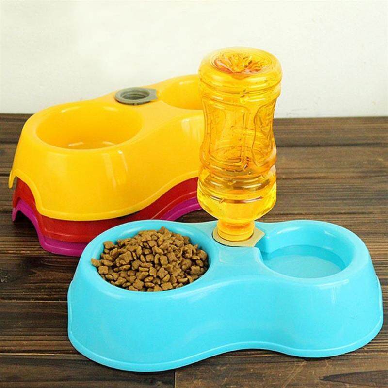 Puppy Chai Nhựa Mèo Đôi Món Ăn Cho Thú Cưng Ăn Thức Ăn Cho Chó Uống Nước Tự Động