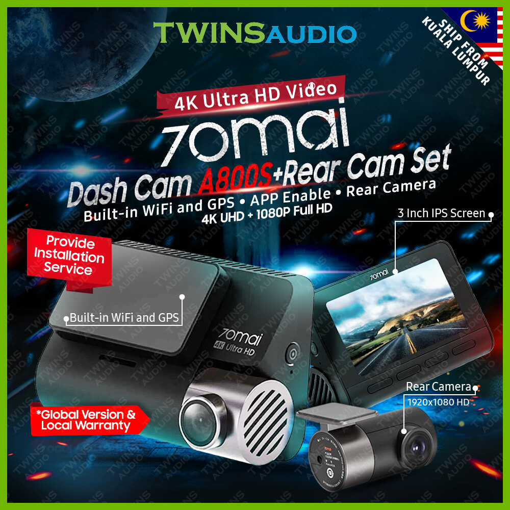 70mai A800s Dash Cam 4K Car Recorder Rear Cam Hardwire Hardware Kit