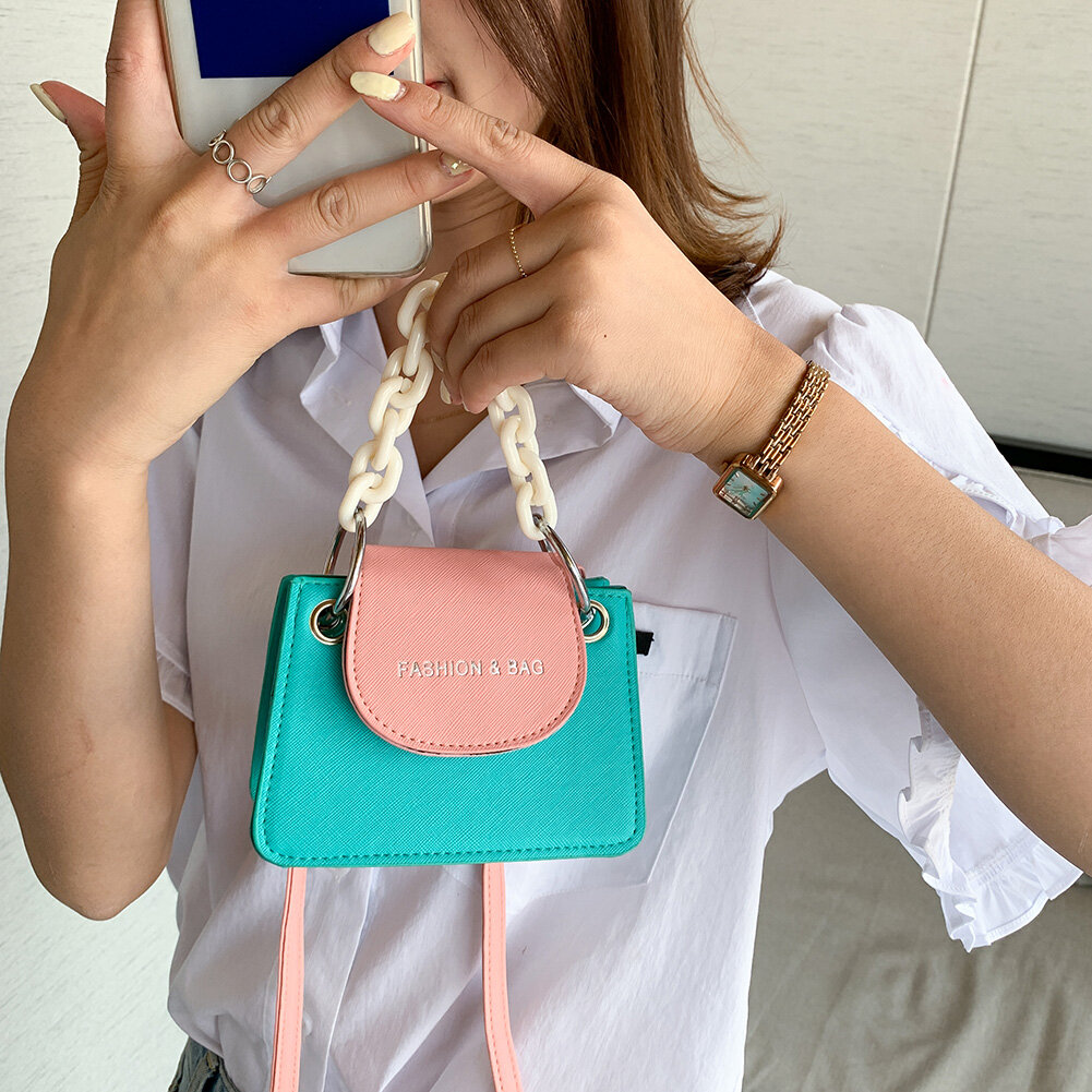 [BAGOO] 2020 Newest Fashion Candy Color Women Handbag Shoulder Crossbody Bag Elegant Acrylic Chain Tote Bag PU Leather Sling Bag for Women