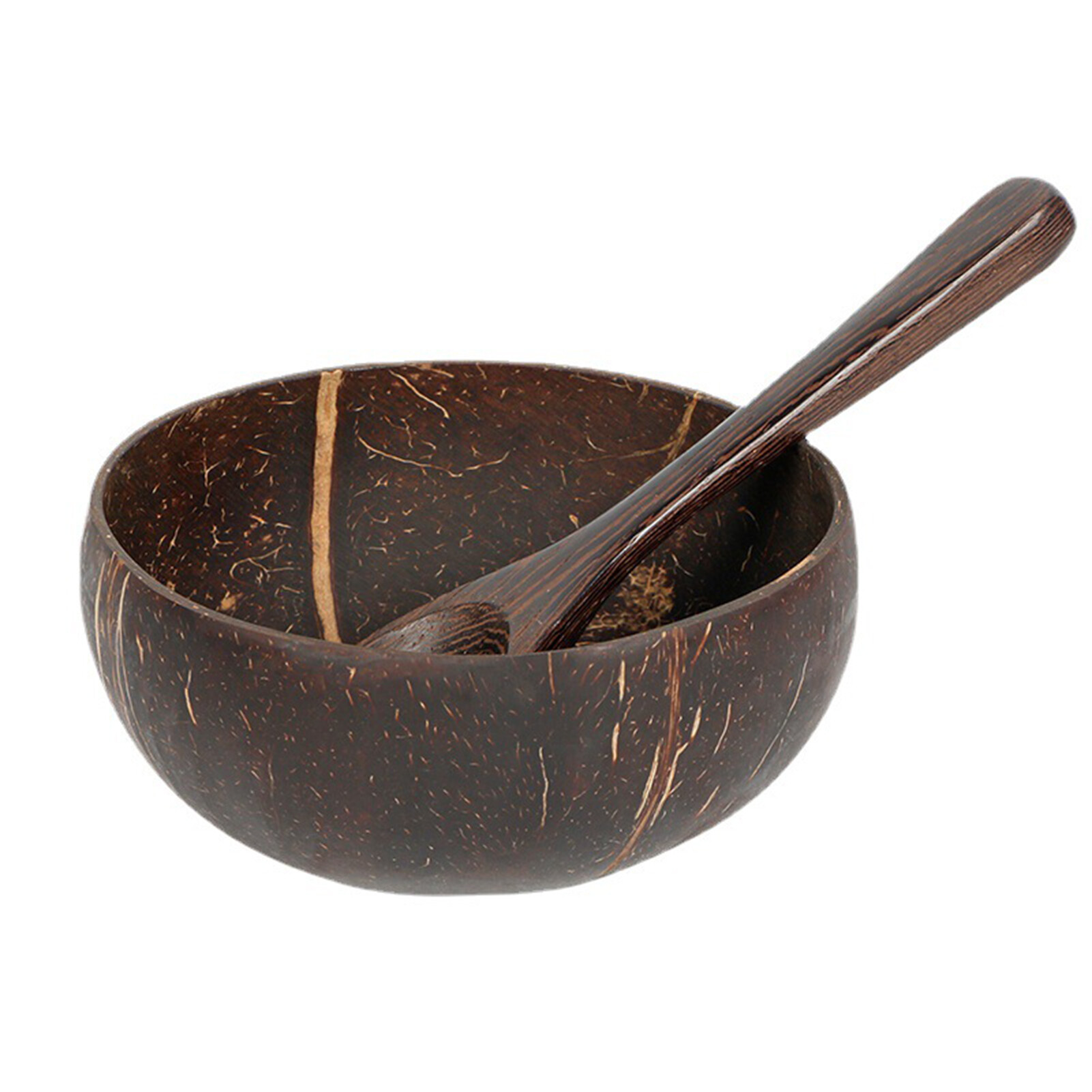 Licao Lighting 1 Set 12-15cm Natural Coconut Shell Bowl Wooden Multi-purpose Large Capacity Food-grade Hard Food Container with Spoon Fruit Nut Salad Coconut Shell Bowl Dinnerware Kitchen Utensil 1 Set Modern