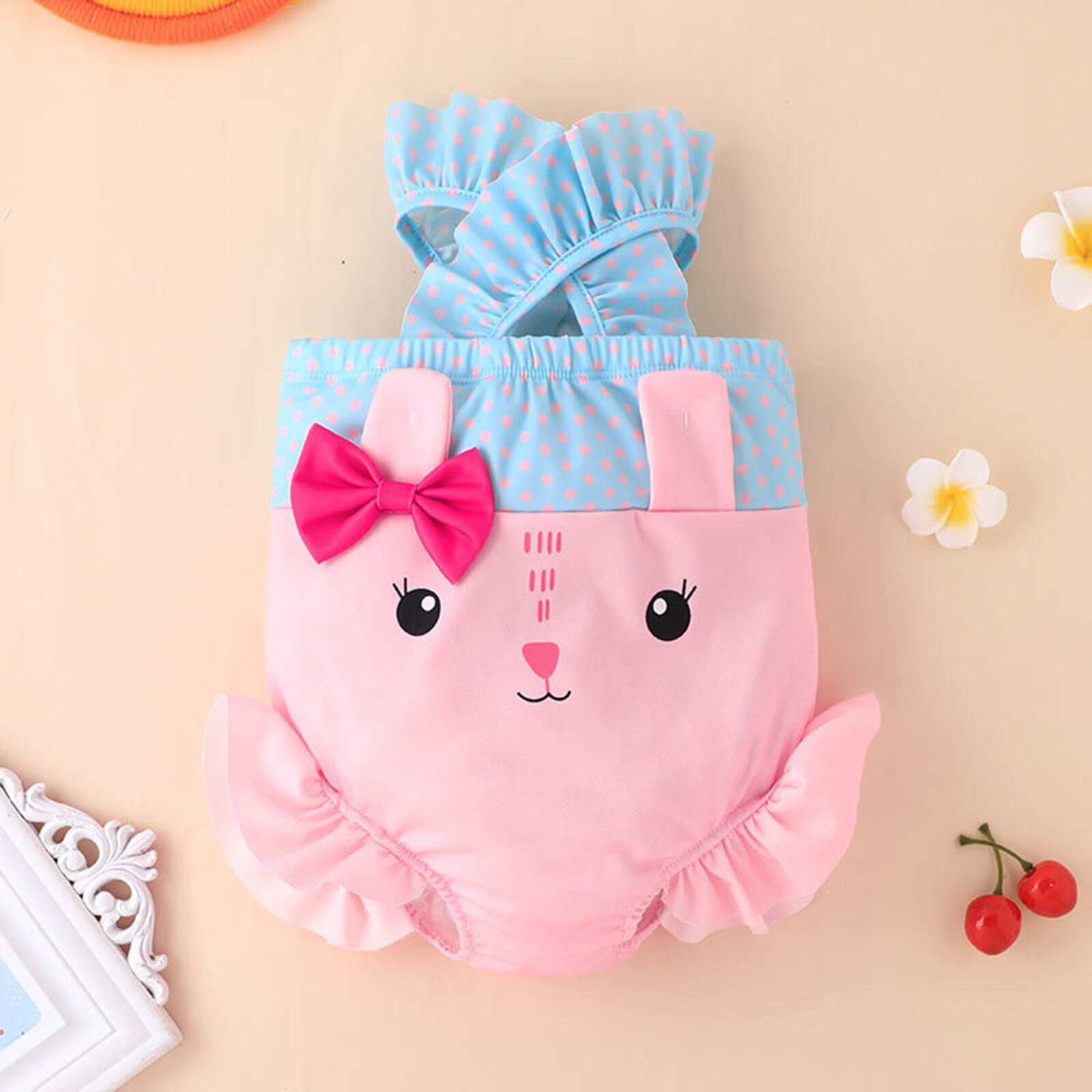 AKJJW MALL 2021จัดส่งฟรีDaddy & Mom Loveทารกแรกเกิดเด็กทารกRuffles Bunnyพิมพ์One-Pieceชุดว่ายน้ำการอาบน้ำชุดว่ายน้ำชายหาด