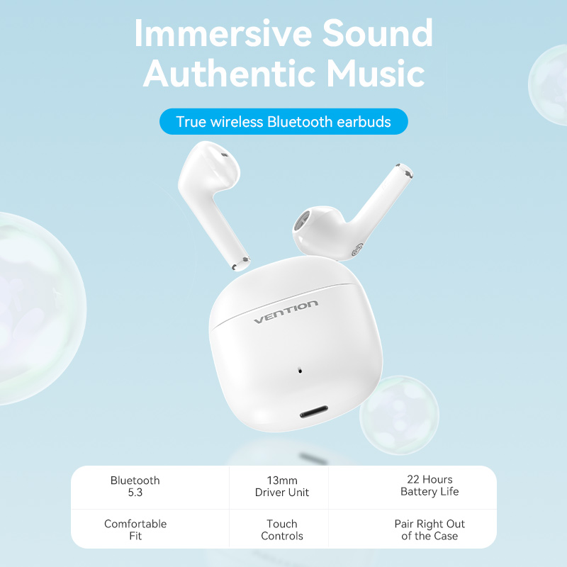 Vention Wireless Earbuds Bluetooth Earphone  5.3 stable transmission real wireless Bluetooth Smart Noise Reduction Sweatproof Wireless Earbuds in-Ear Mini headset strong endurance Microphone Touch Control TWS True Wireless Earphones