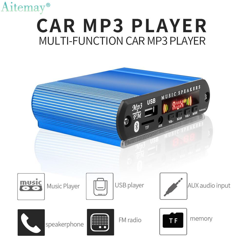 ไร้สายบลูทูธถอดรหัส 5-12V MP3 Player เครื่องรับสัญญาณเสียงหน้าจอสี USB TF FM AUX ฟังก์ชั่นการบันทึกสำหรับลำโพงรถยนต์บ้าน