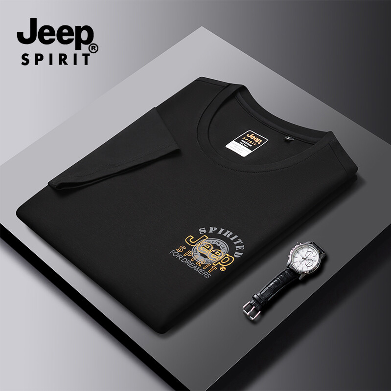 JEEP SPIRIT Men's T-shirt Oversized New Ice Silk Quick Drying Round Neck Short Sleeve T-shirt Loose Breathable Elastic Sports T-shirt