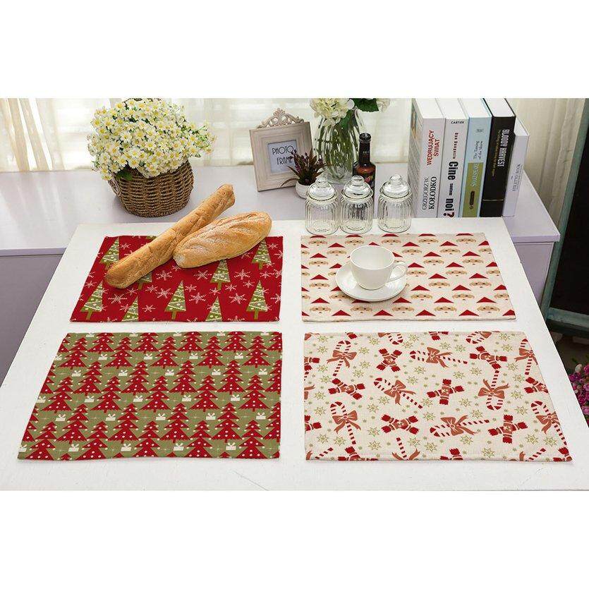 OH phong cách Bắc Âu Cổ Trụi Cây Giáng Sinh Vải lanh Cotton nghệ thuật phương Tây placemat