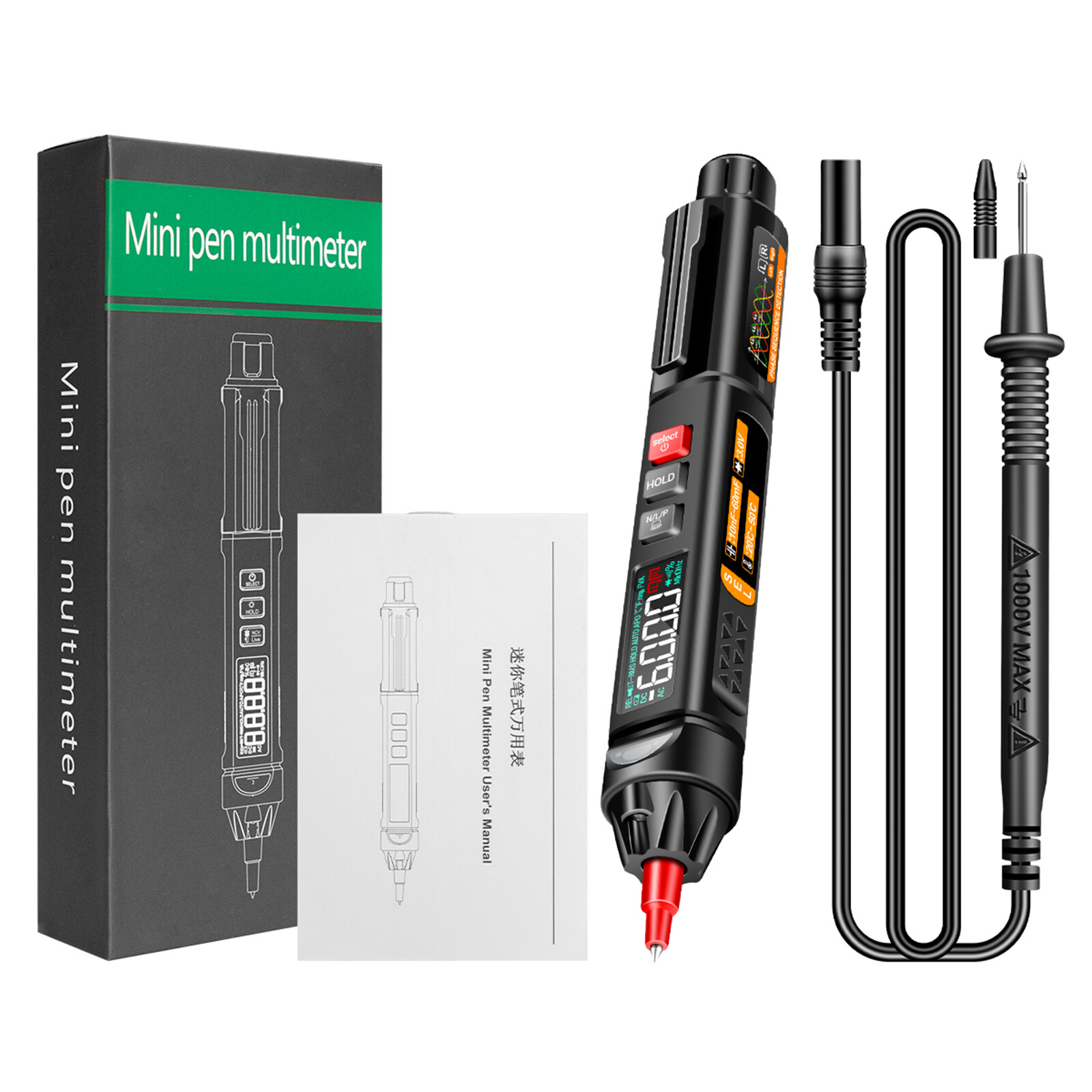 Smart Sensor ANENG A3009 Mini Pen Multimeter with Voice Broadcast 6000 Counts Voltmeter VA Reverse LCD Display Flashlight NCV Tester for Voltage Resistance Capacitance Temperature On/Off Diode Phase Sequence Measurement
