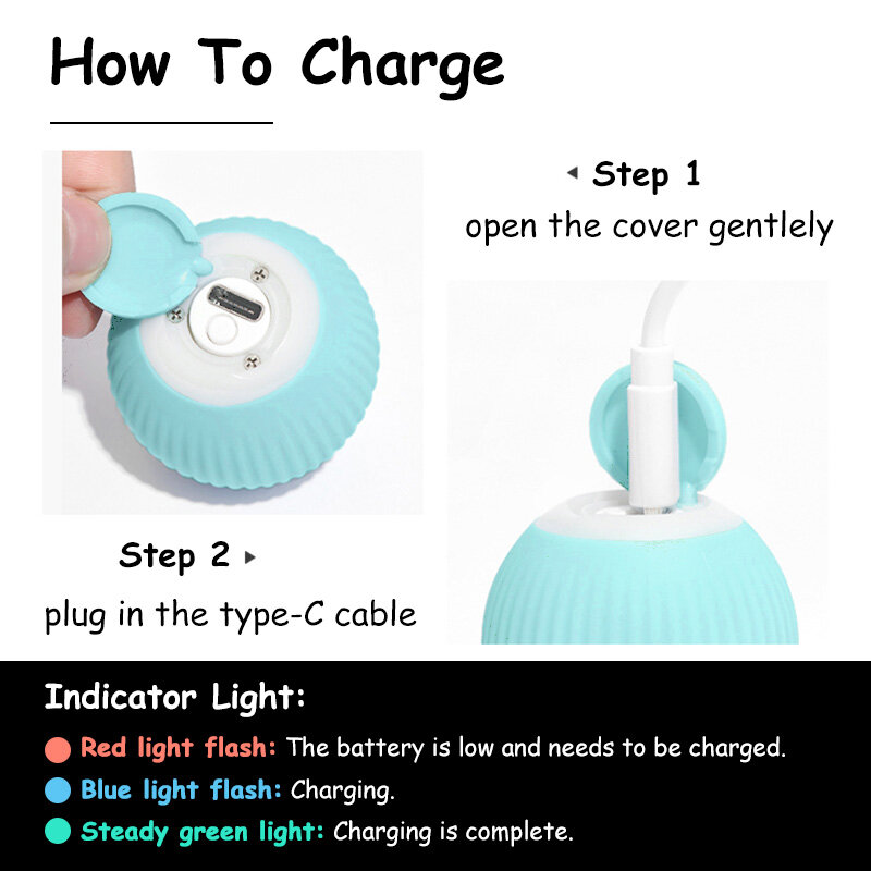HamshMoc Interactive Cat Toy Ball Smart Electric Automatic Rolling Ball Led For Cat Intelligent Teaser Pet Toy USB Charge Kitten