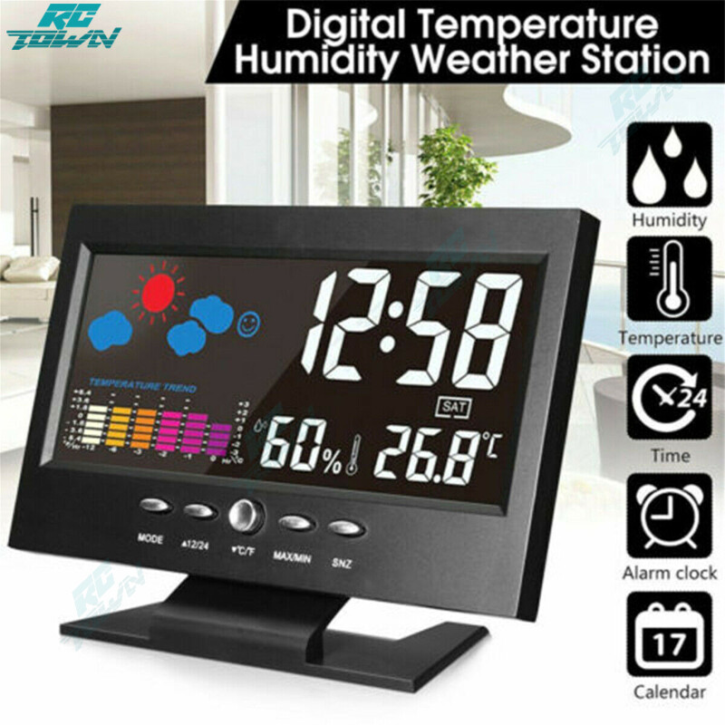 5-in-1 Led Digital Alarm Clock Calendar Weather Display Thermometer Humidity Monitor With Snooze Functions