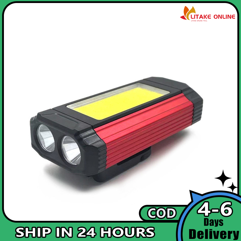 Bicycle Front Light Usb Rechargeable Dual Light Source Flashlight Torch Outdoor Camping Tent Lantern With Magnet Hook