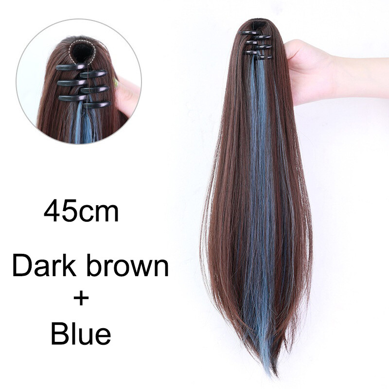 Kẹp tóc đuôi ngựa dài thẳng tổng hợp 45cm trong phần mở rộng tóc Nổi bật Kẹp tóc màu xanh lam cho nữ