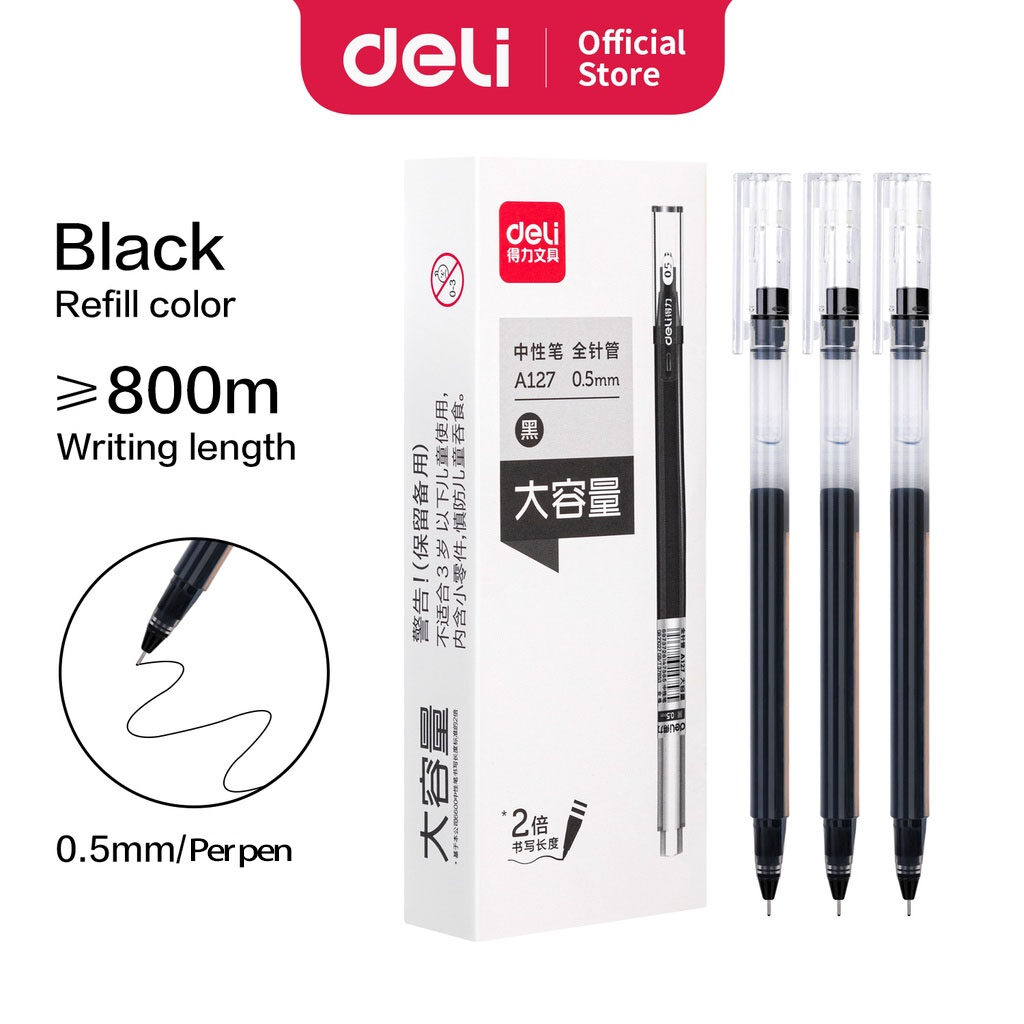 Deli Gel Pen Black HighCapacity (0.5mm) [Per Pen] A127 Lazada