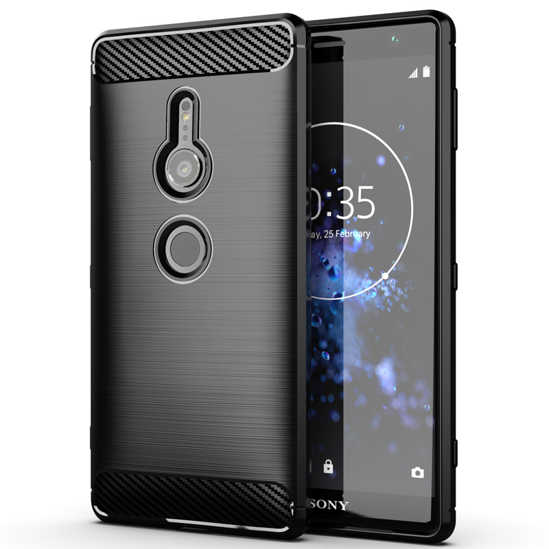 For Sony Xperia XZ2 Case Sony XperiaXZ2 Carbon Fiber TPU Soft Silicone Back Cover Armor Phone Case Casing