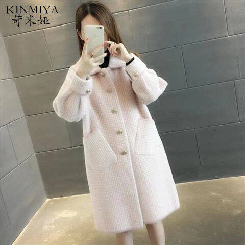 Women's Coat 2020 New Winter Coat Korean Version Loose Mid-length Woolen Coat Imitation Mink Fleece Autumn and Winter Coat Female Plus Size Women's Clothing