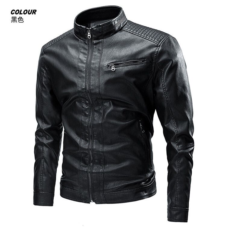 FUGUINIAO Men's Leather Jacket Slim Fit Leather Jacket Large M-5XL