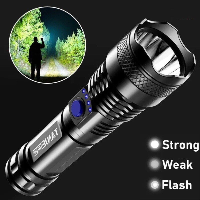 Powerful LED Flashlight 3 Modes USB Rechargeable Outdoor Bright Tactical Torch Portable Waterproof Light Self Defense Camping