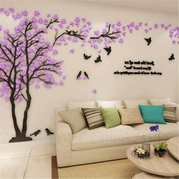 3D Acrylic Dán Tường Cặp Đôi Cây Dán Tường Nhà Phòng Khách Phòng Ngủ TV Nền Tường Thời Trang Decal Dán Tường Cây Xanh