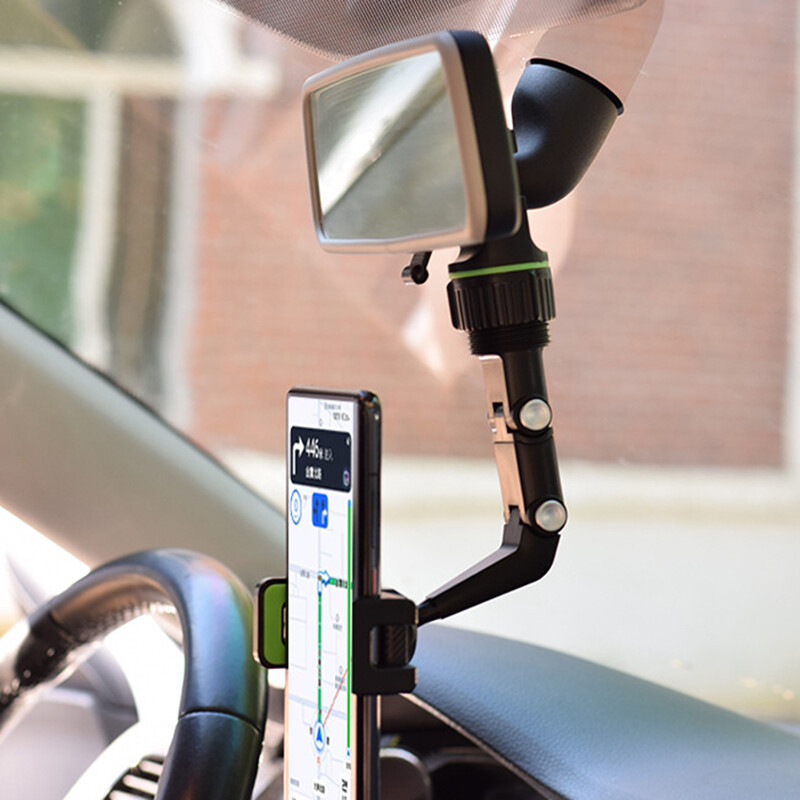 Car Phone Holder Rearview Mirror Mount 360 Rotate Hidden Navigation Hanging Bracket Multifunctional Stand Phone 4.0-6.1 Inch