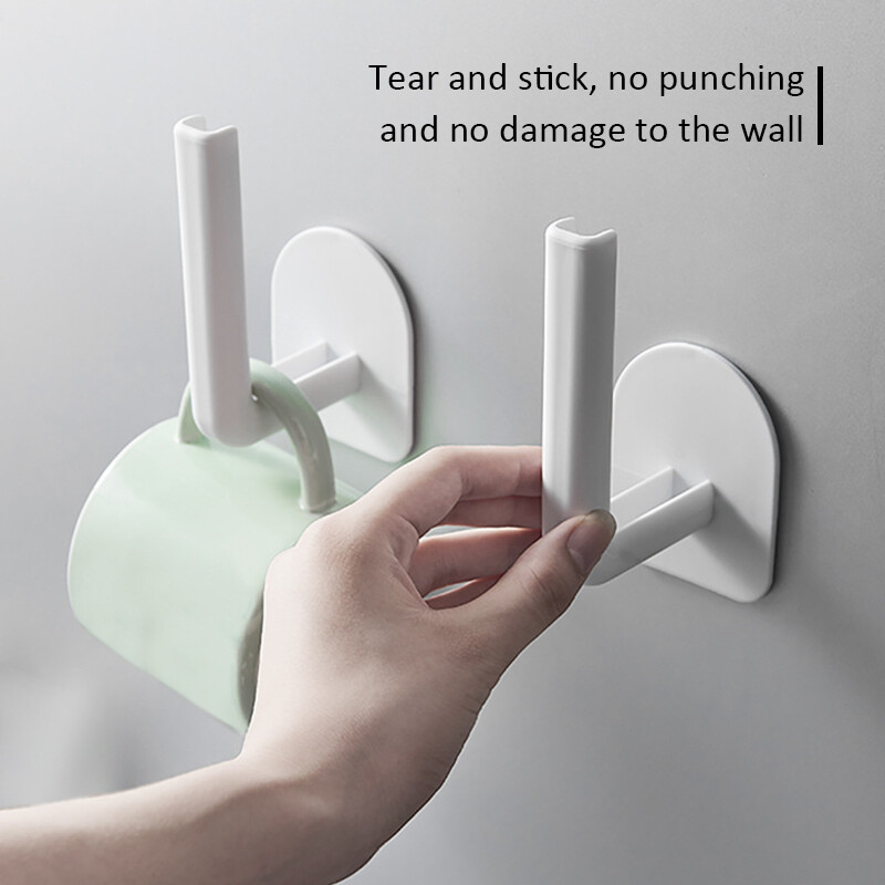 2pcs L-shaped Kitchen Cup Paper Roll Rack Wall-mounted Non-perforated Hook for Bathroom Kitchen Self-adhesive Towel Paper Towel Storage Rack
