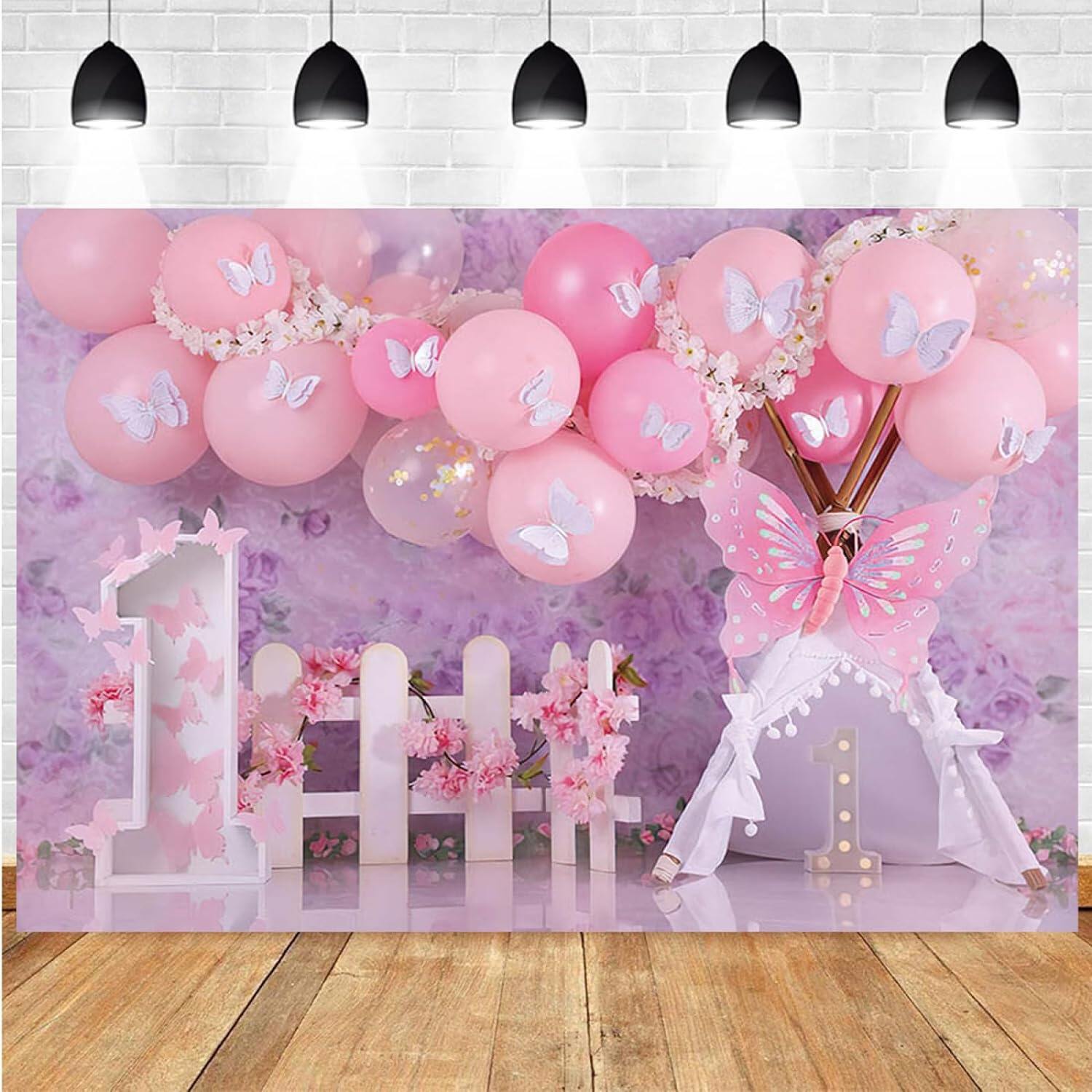 Butterfly 1st Birthday Cake Topper Decorations - Pink & Gold, Pre-Assembled, For Baby Shower 6 thumbnail image