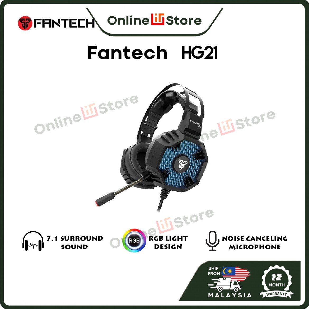 FANTECH HG21 Hexagon 7.1 Gaming Headsets Lazada