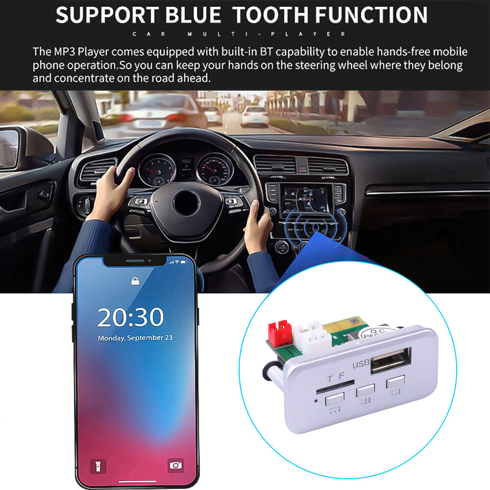 Kebidumei DC 12V MP3 Decoder Board Car Audio FM Radio Module Handsfree Bluetooth 5.0 MP3 For Speaker Support USB TF AUX