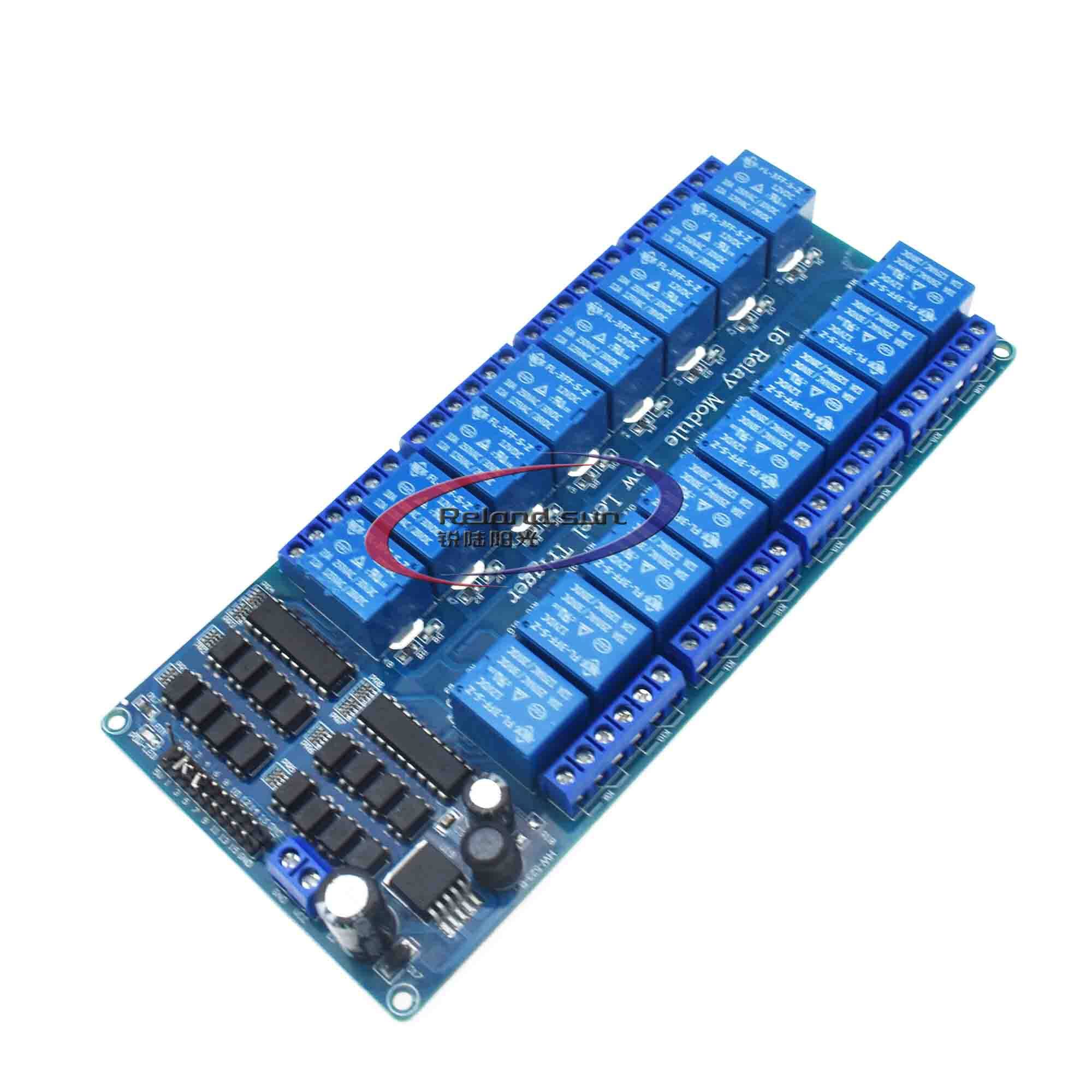 1 Cái 16 Kênh Relay Shield Module DC 5V 12V Với Bộ Ghép Quang LM2576 Vi Điều Khiển Giao Diện Power Relay Cho Arduino DIY Kit