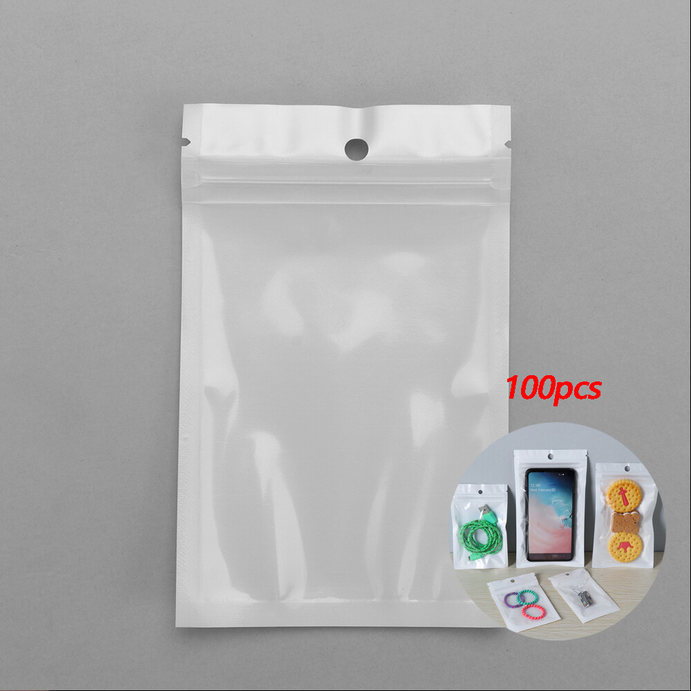 Bộ 100 Ngọc Trai Túi Ziplock Trắng/Trong Suốt Tự Hàn Kín Dây Kéo Nhựa Bán Lẻ Túi Túi Bảo Quản