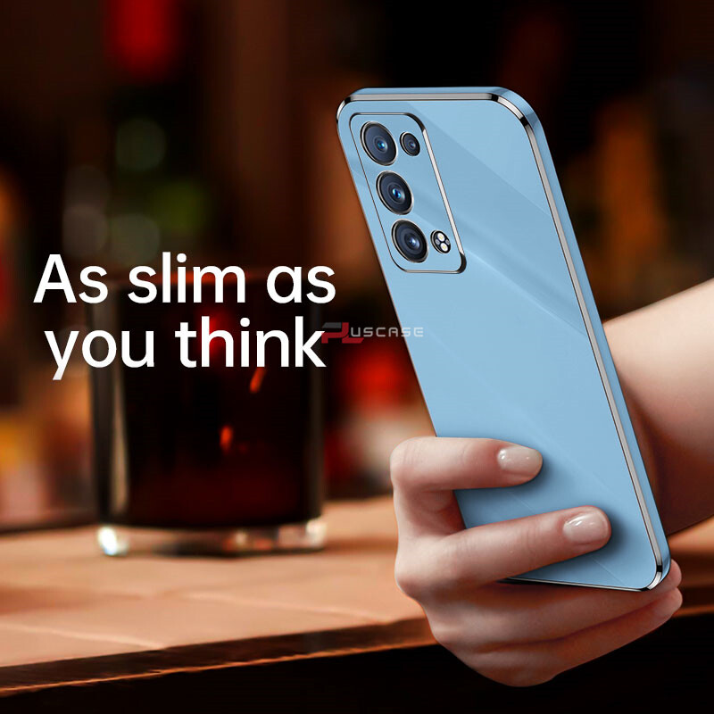 PlusCase for OPPO Reno6 Pro 5G 6D Plating Soft Case Lens Protector Square Frame Silicone Glossy Shockproof Phone Back Cover