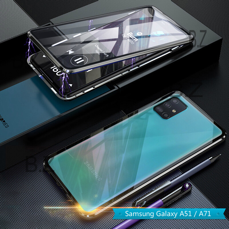 For Samsung Galaxy A71 Magnetic Case 360 Front+Back double-sided 9H Tempered Glass Case For Samsung Galaxy A71 Metal Bumper Case