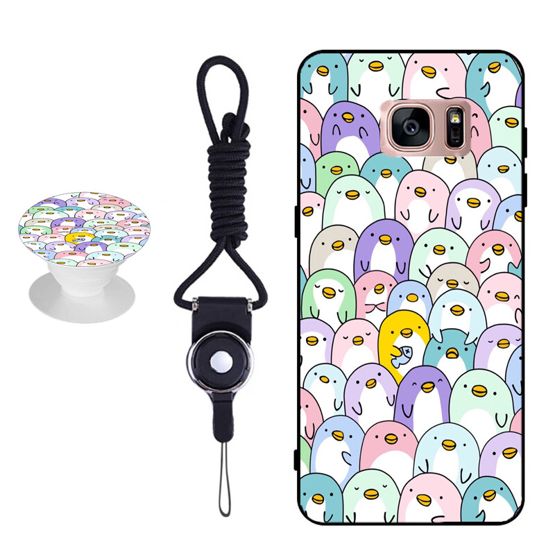 New  arrival  for  samsung galaxy s7  phone  case   silicon  soft  case  cover    with   the  same  pattern  phone  bracket  and  a  rope