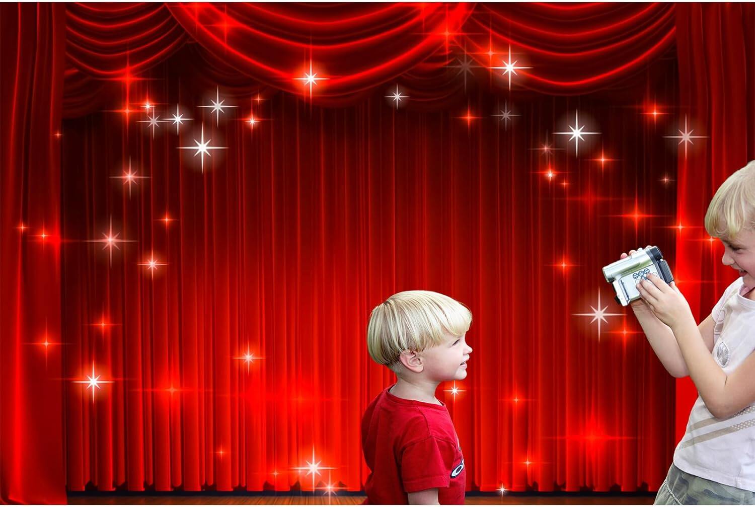 YongFoto Vinyl Backdrop 7x5ft Red Vintage Wooden Backdrop Curtain Black Background For Theatre Performance For Party Event Photography Movie Photo