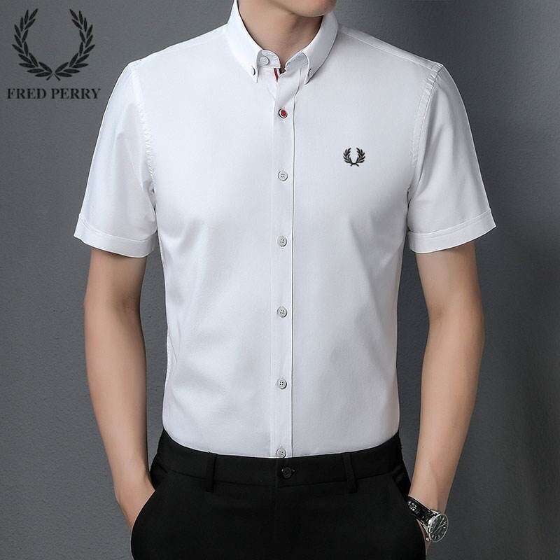 Genuine 2023 FRED PERRY wheat ear summer new shirt men's pure cotton Oxford cloth fashion casual pointed collar short-sleeved shirt trendy
